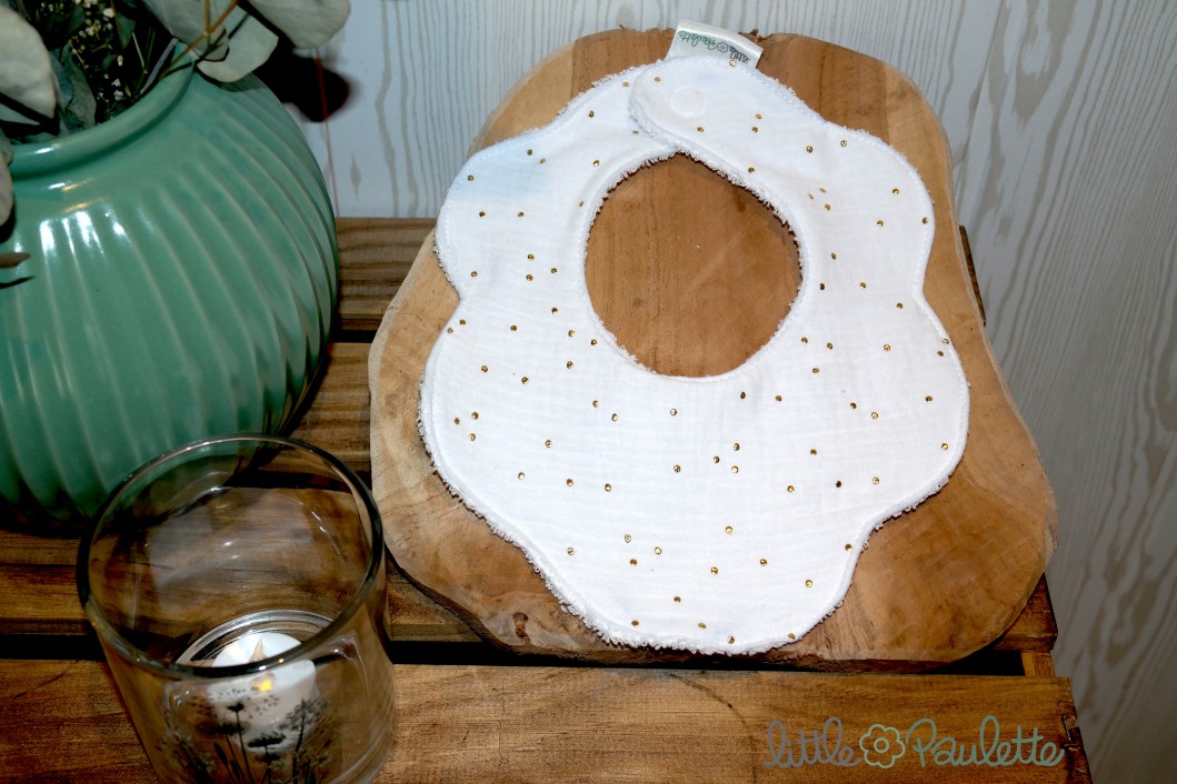 Bavoir fleur Double gaze Or