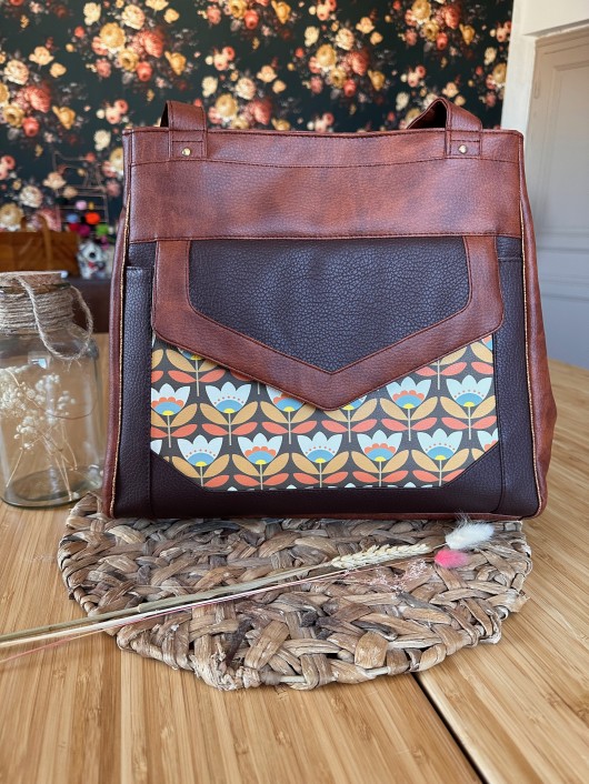 Hortense - Le sac Flower Power porté épaule en simili marrons